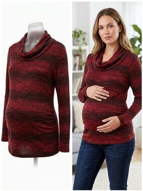 Great Expectations Maternity Top Womens XXL 2XG 20 Red Black Cowl Neck Knit